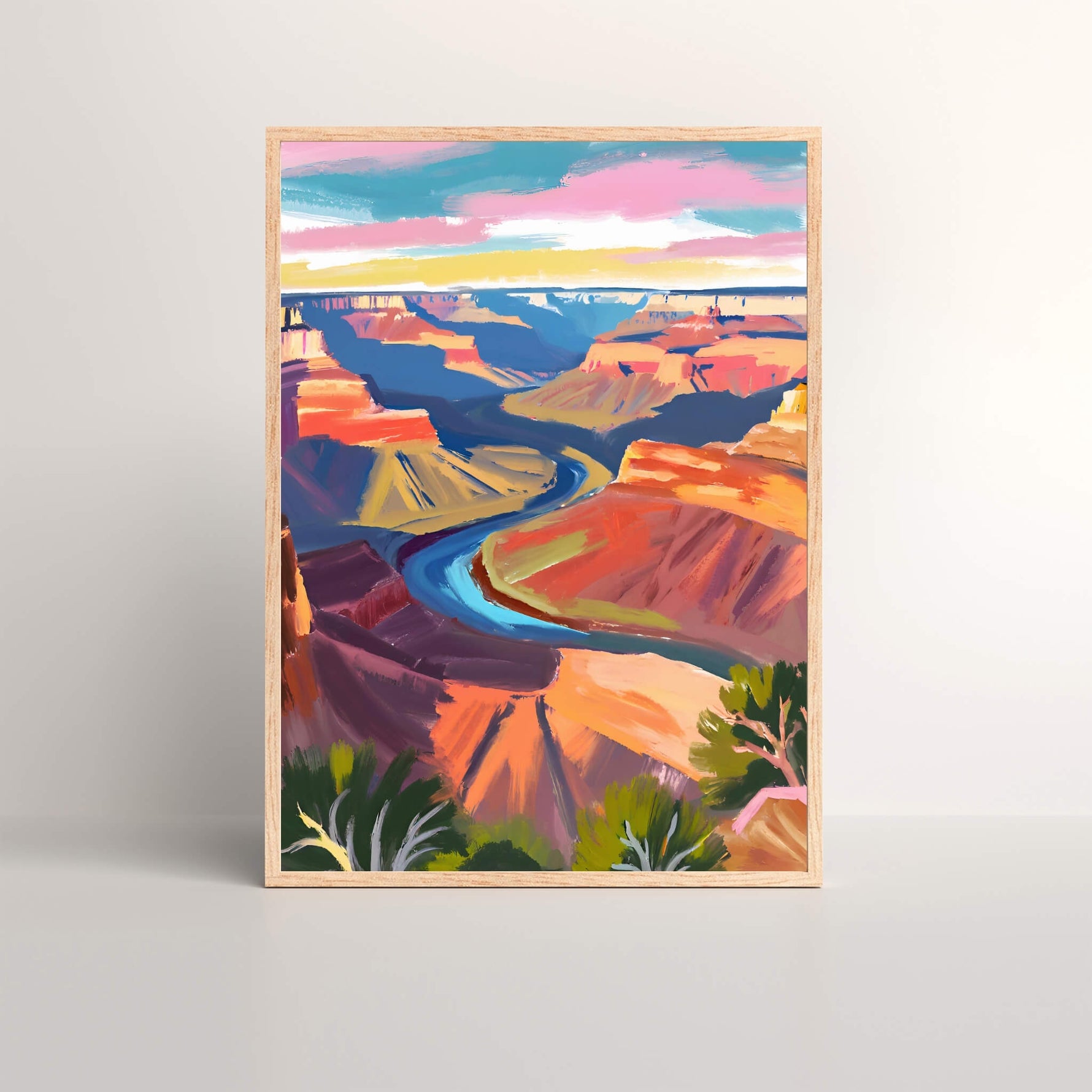 Framed acrylic art print of the Grand Canyon vertical view