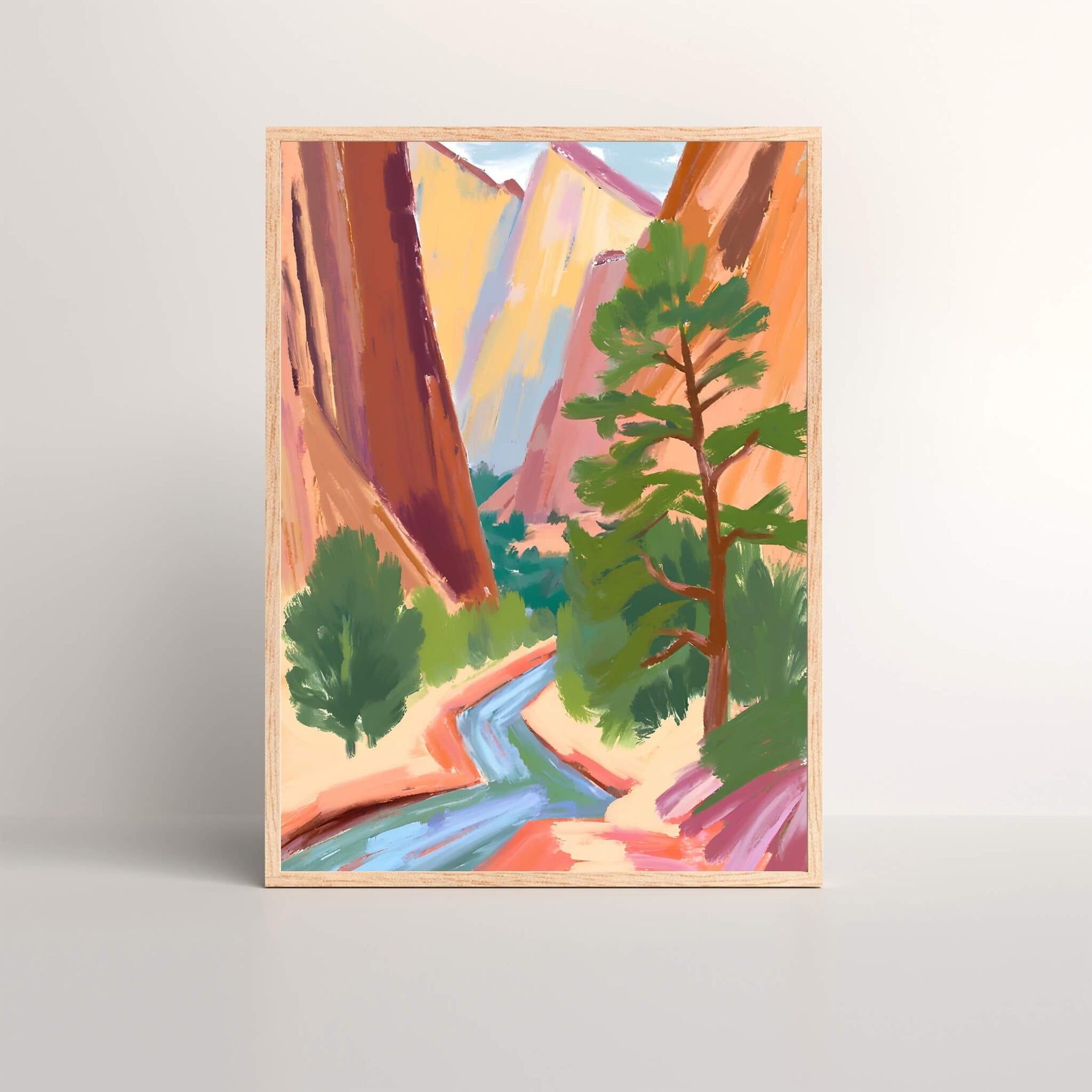 an framed art print of a painting of the narrows trail at Zion National Park