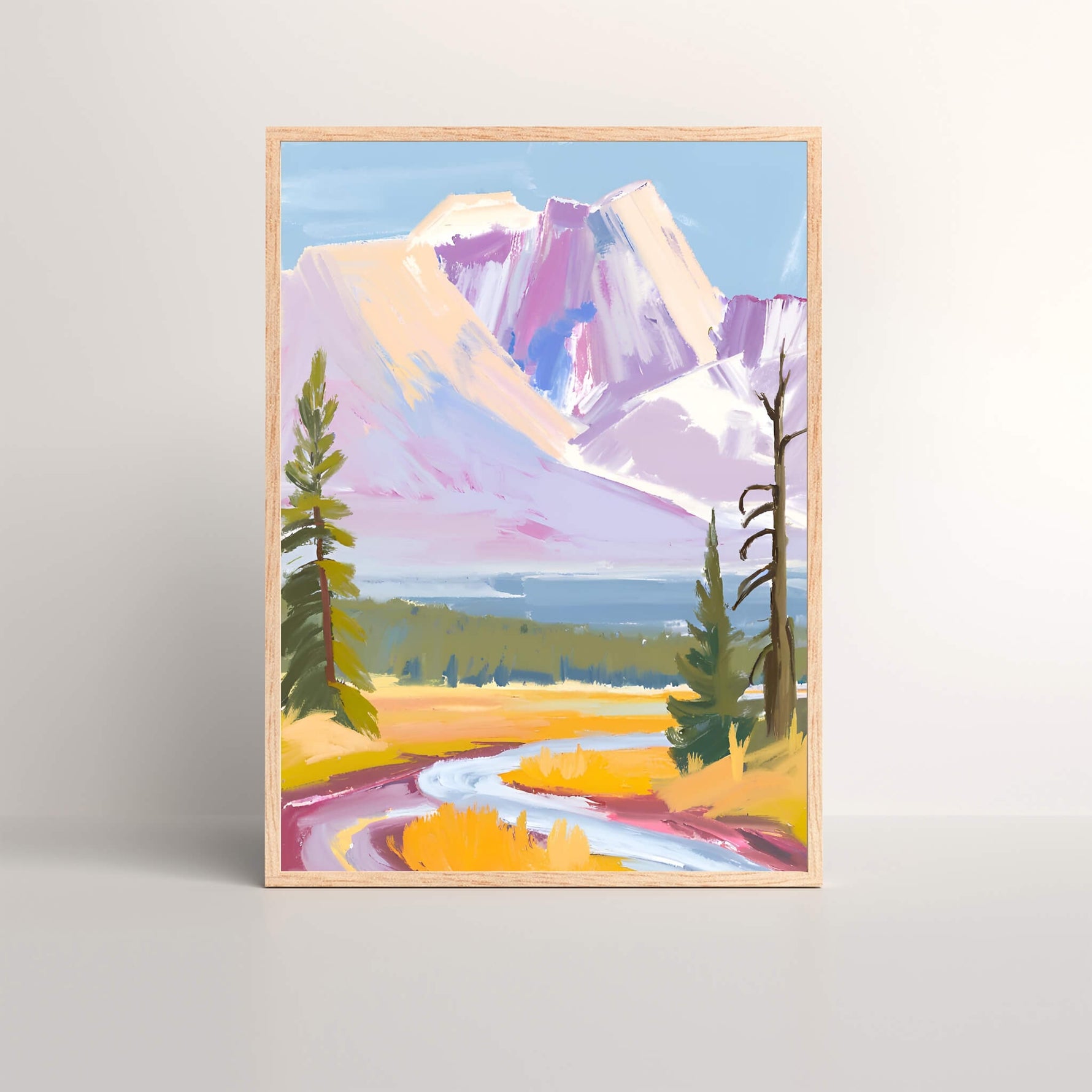 a colorful framed art print of Yellowstone National Park