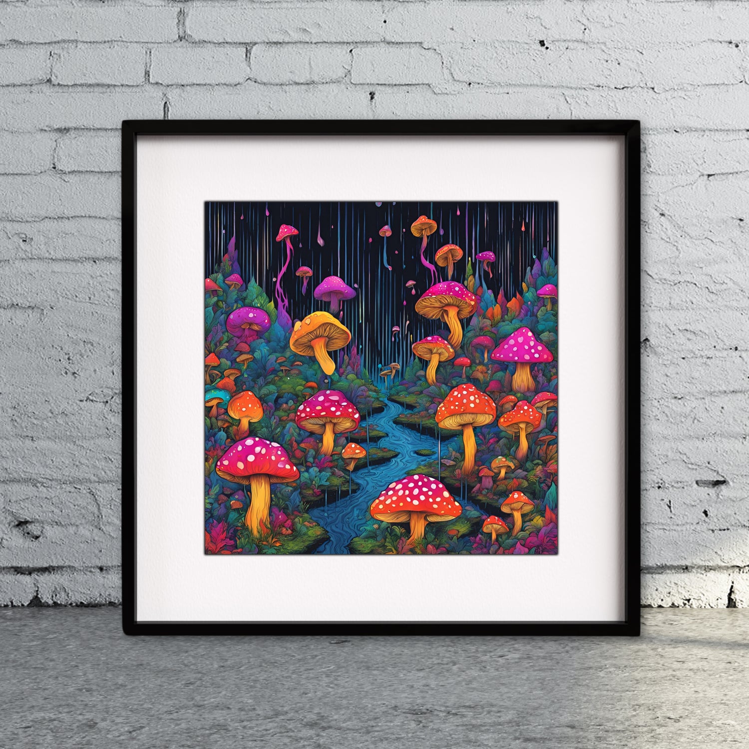 a picture of a group of mushrooms on a wall