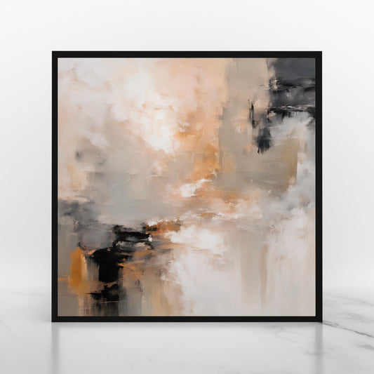 Abstract_Contemporary_Modern_Art_Print in a black picture frame sitting on white marble table