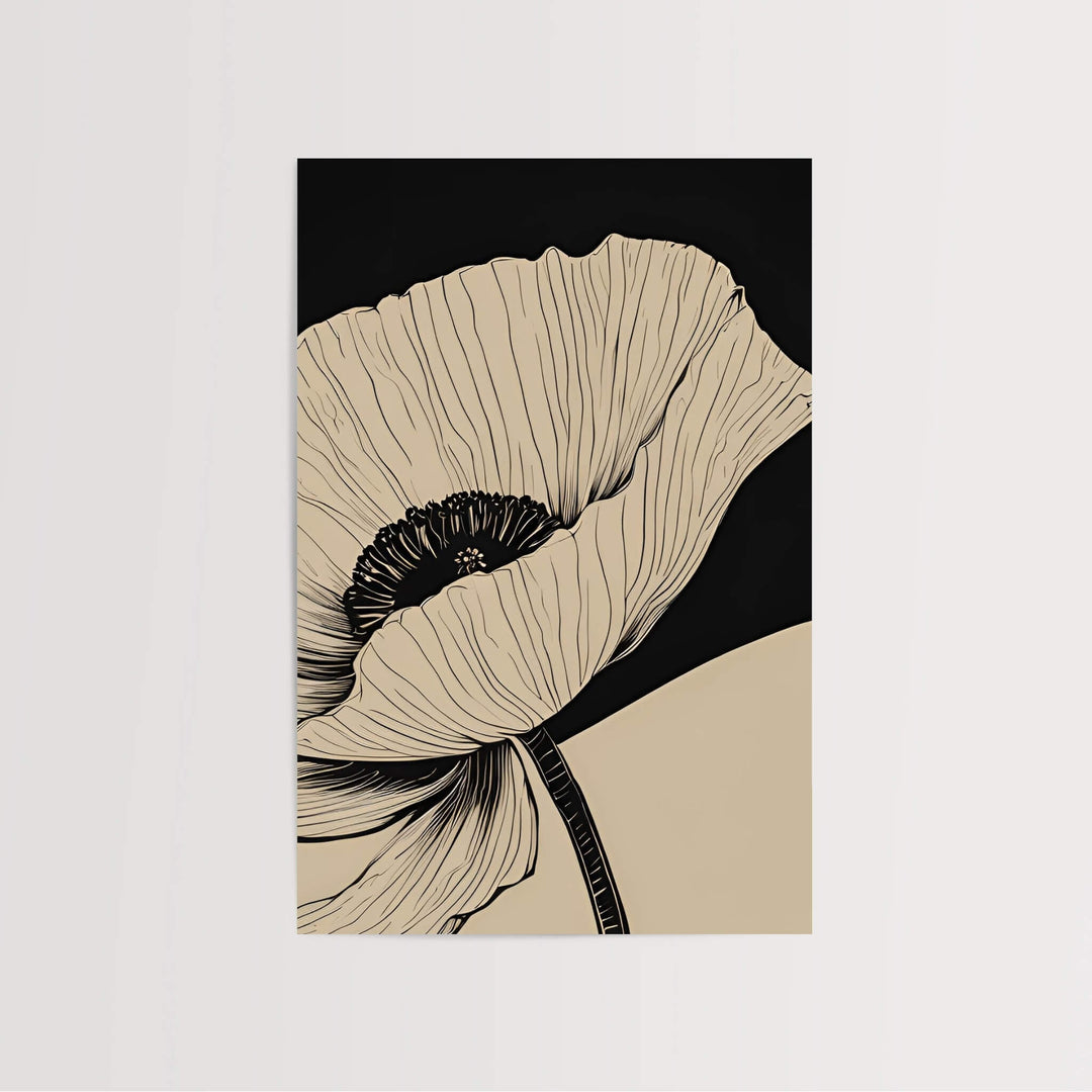 Amapola simple en negro y beige | Impresión artística