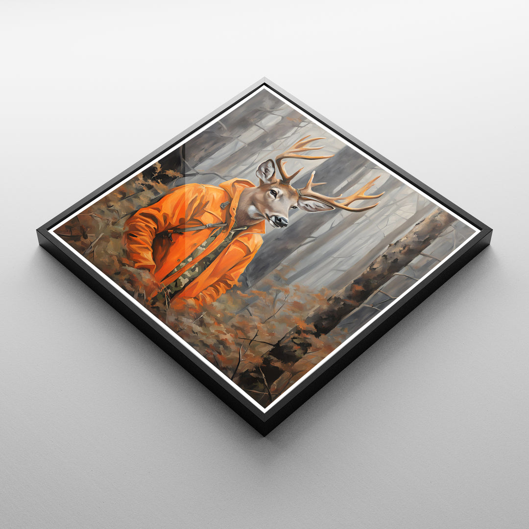 a painting of a deer in an orange outfit