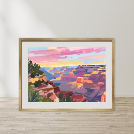 a painting of the grand canyon at sunset