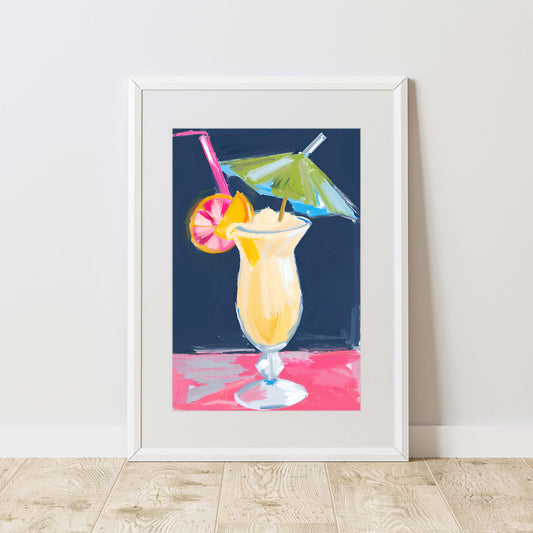 a painting of a drink with a umbrella