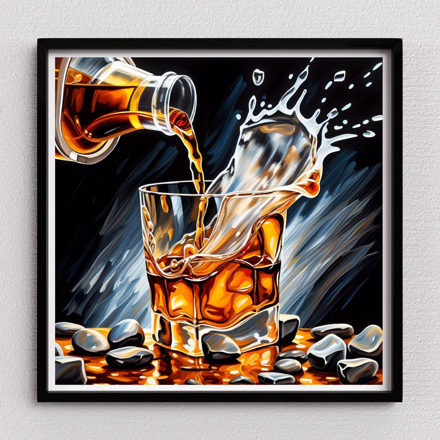 a painting of a glass of whiskey being poured