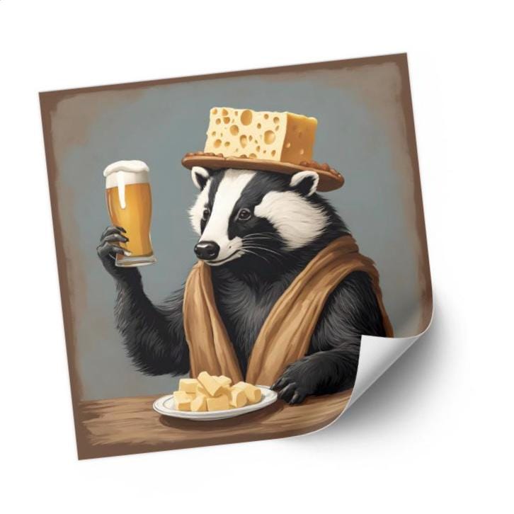 a painting of a badger holding a glass of beer